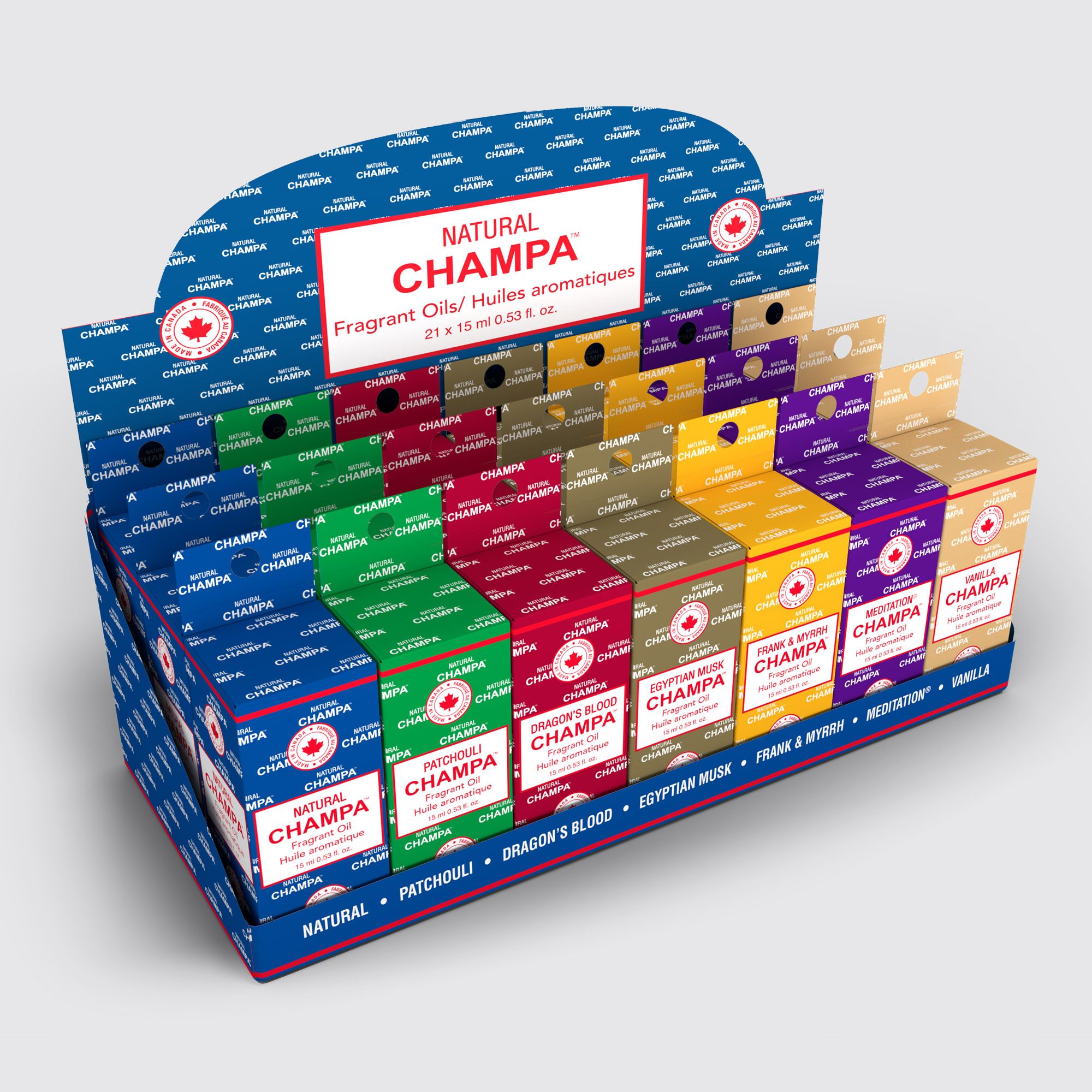 Natural Champa Fragrant Oil 21pc Display – Assorted Scents
