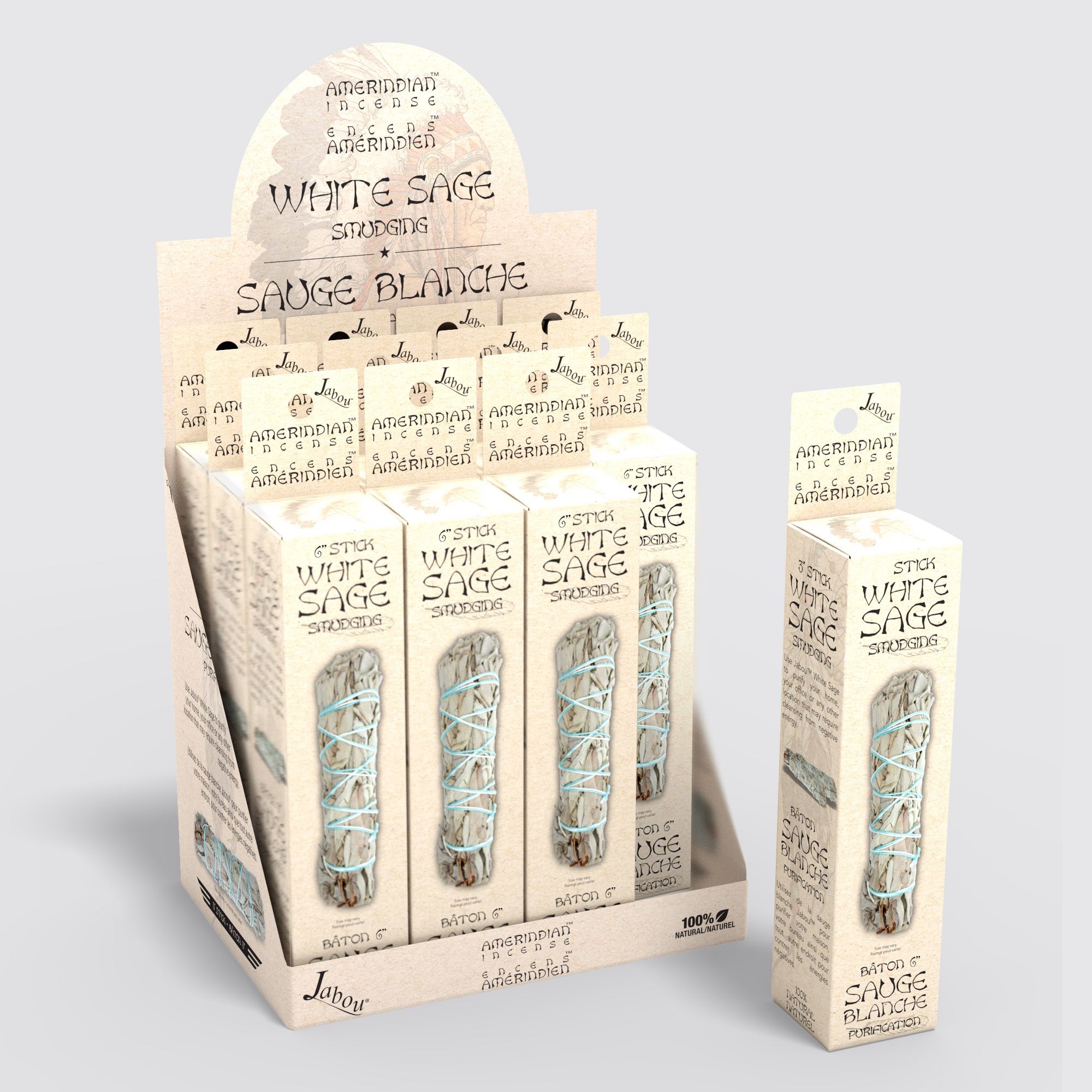 White Sage Smudge Sticks 6” – 12 Pack Retail Display