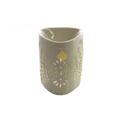 Ivory Leaf Cutout Ceramic Oil Burner – Modern Aromatherapy Essential Oil & Wax Melt Diffuser