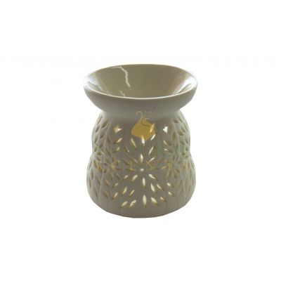 Ivory Floral Cutout Ceramic Oil Burner – Decorative Aromatherapy Essential Oil & Wax Melt Diffuser