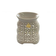 Cream Floral Lattice Ceramic Oil Burner – Elegant Essential Oil & Wax Melt Aromatherapy Diffuser