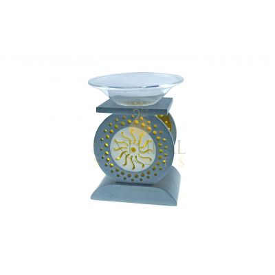 Sunburst Stone Oil Burner with Glass Dish – Hand-Carved Essential Oil & Wax Melt Aromatherapy Diffuser