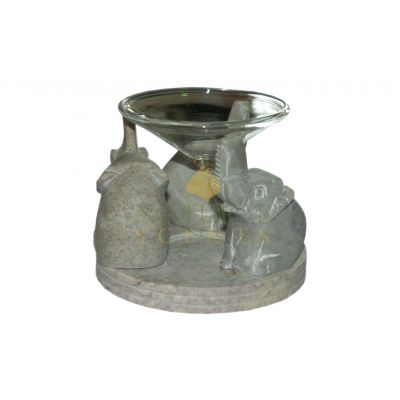 Elephant Family Stone Oil Burner with Glass Dish – Handcrafted Essential Oil & Wax Melt Aromatherapy Diffuser