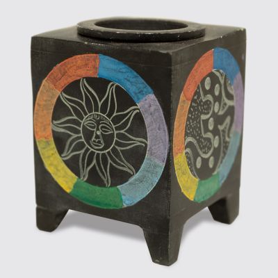 Hand-Painted Sun & Chakra Wooden Oil Burner – Spiritual Essential Oil & Wax Melt Aromatherapy Diffuser