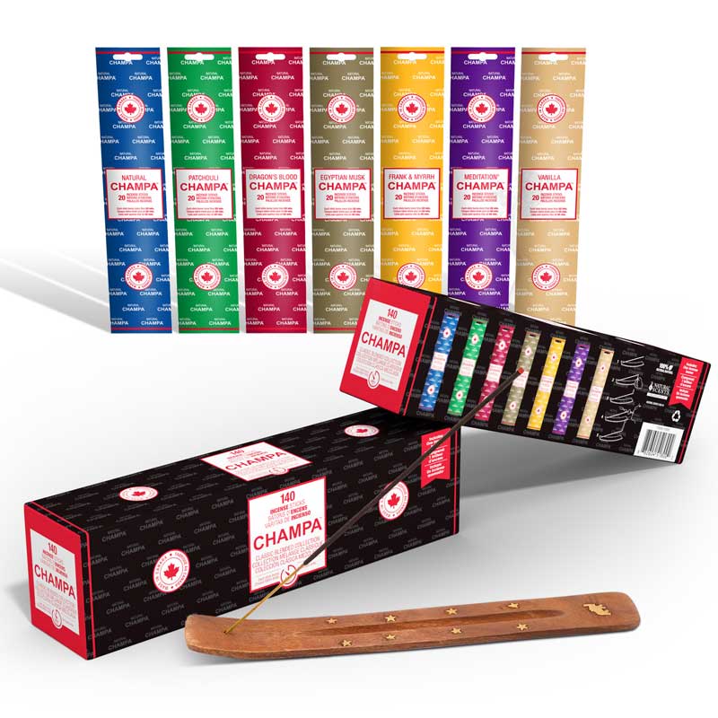 Champa Collection Box – 140 Incense Sticks with Wooden Burner